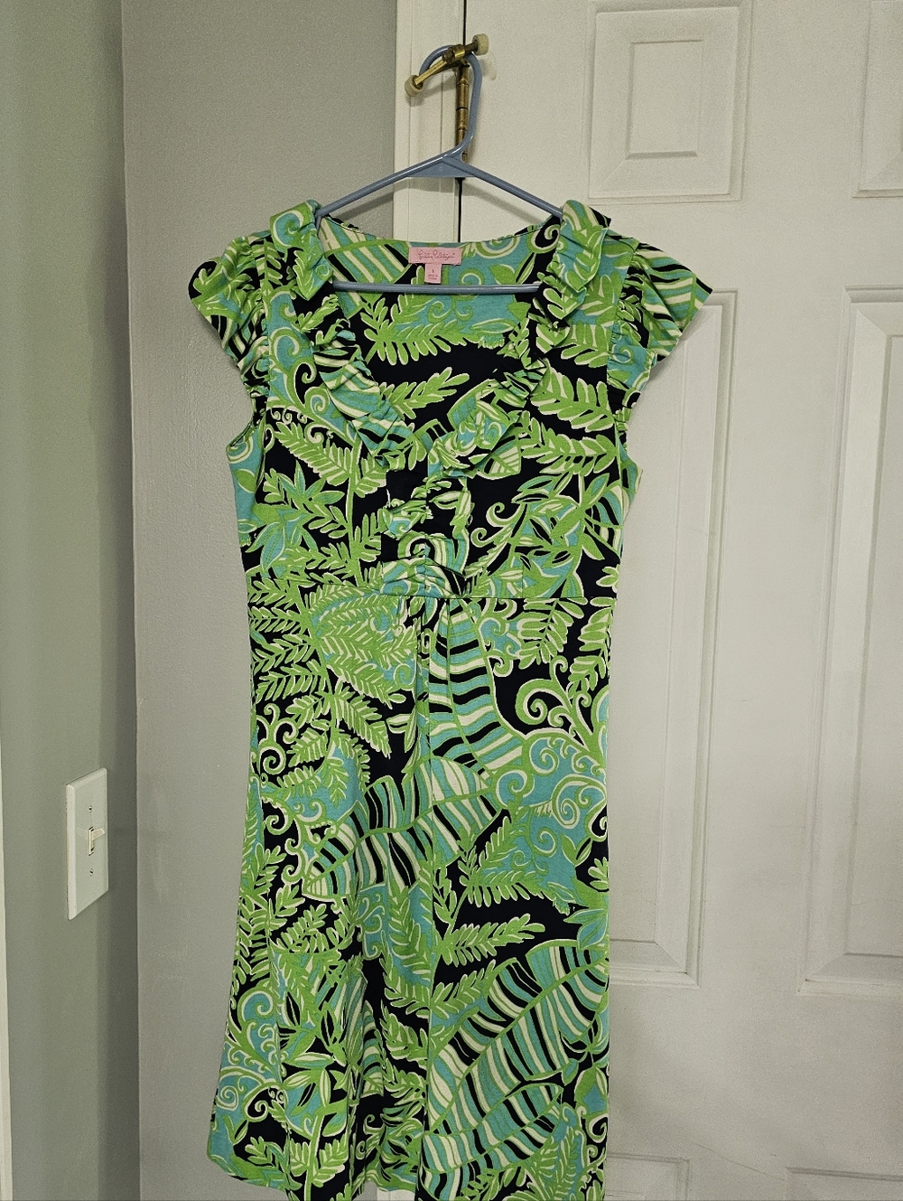 Lilly Pulitzer Blue & Lime Green Tropical Midi Dress